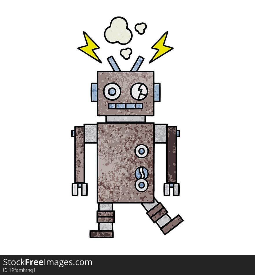 Retro Grunge Texture Cartoon Malfunctioning Robot