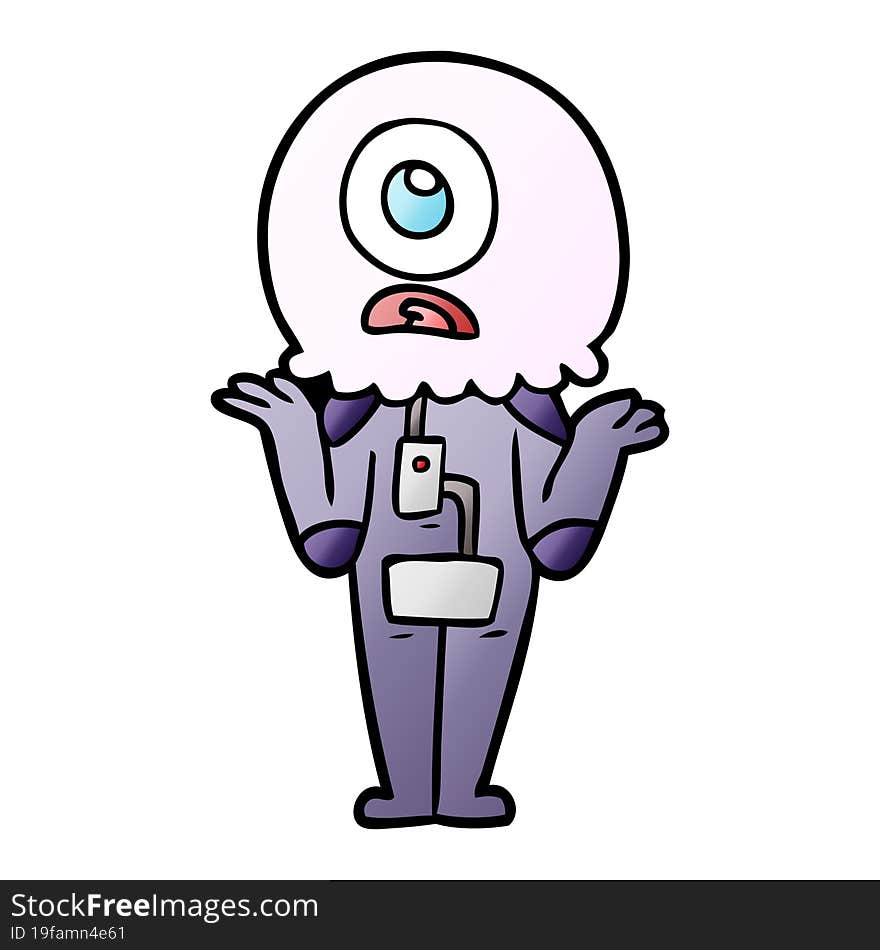 cartoon cyclops alien spaceman shrugging shoulders. cartoon cyclops alien spaceman shrugging shoulders