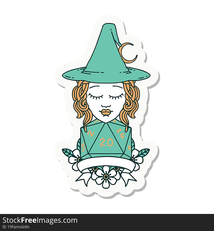 Human Witch With Natural Twenty Dice Roll Sticker