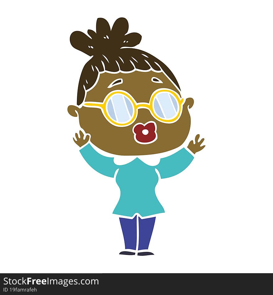 flat color style cartoon woman wearing spectacles