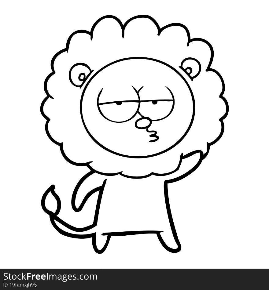 cartoon bored lion waving. cartoon bored lion waving