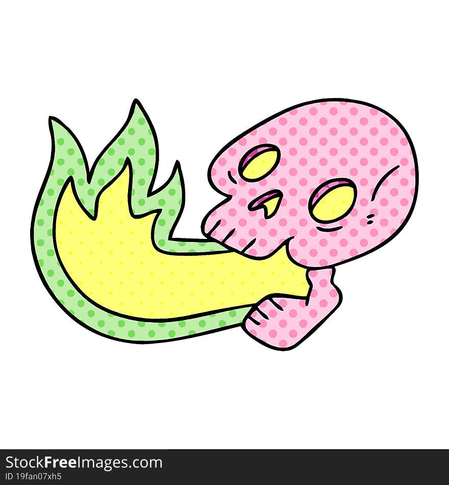 fire breathing quirky comic book style cartoon skull