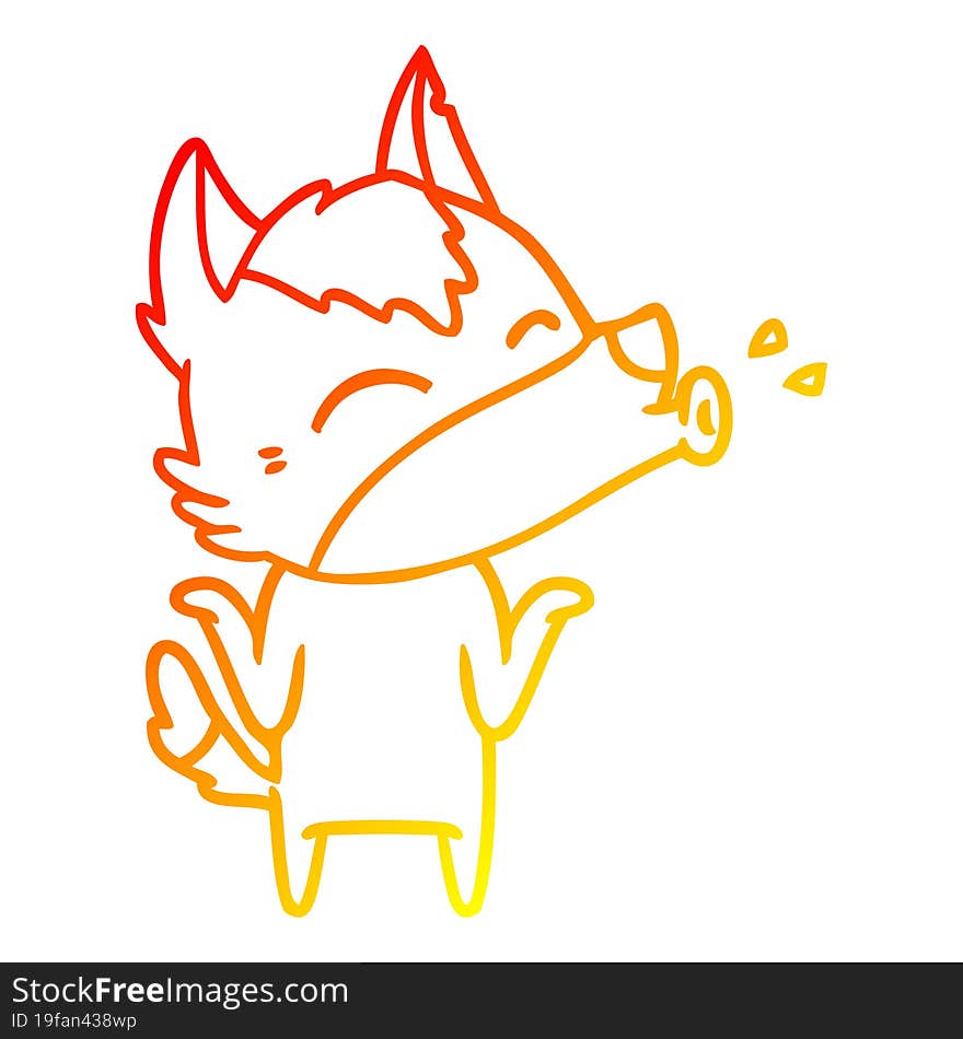 Warm Gradient Line Drawing Howling Wolf Cartoon