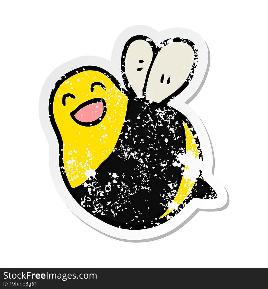 Distressed Sticker Of A Cartoon Bee