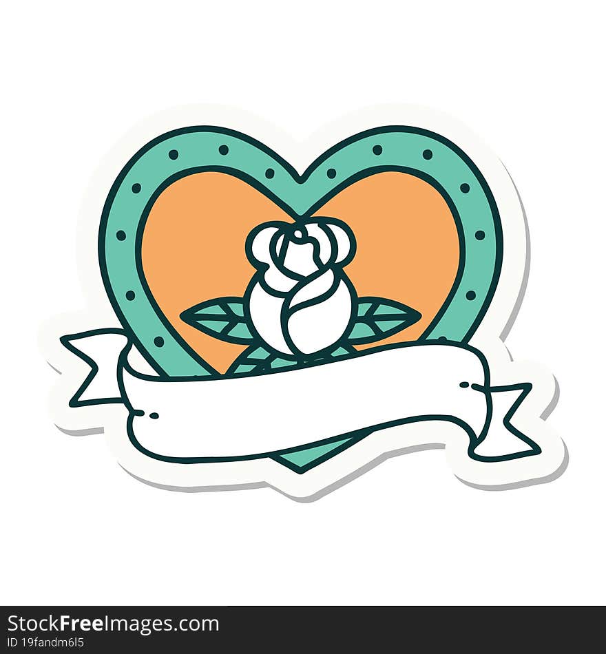 sticker of tattoo in traditional style of a heart rose and banner. sticker of tattoo in traditional style of a heart rose and banner