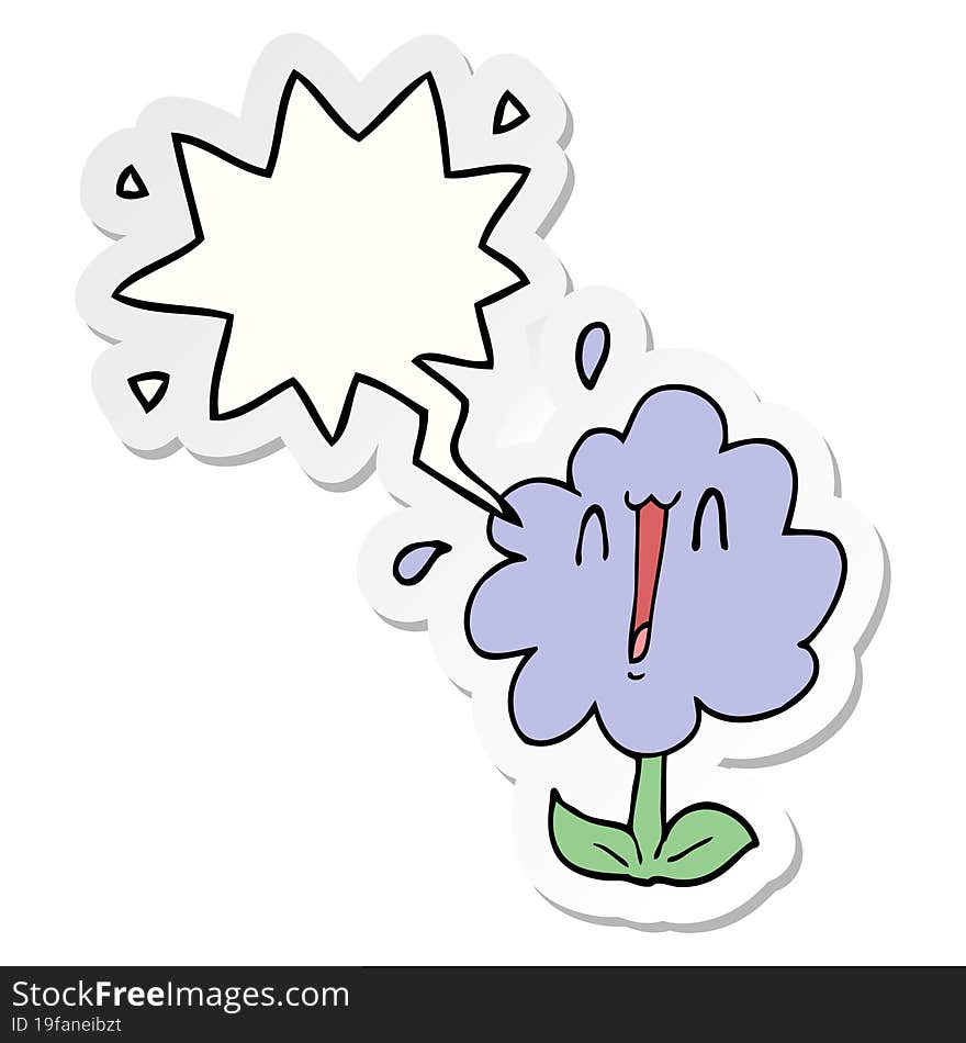 cartoon flower with speech bubble sticker. cartoon flower with speech bubble sticker