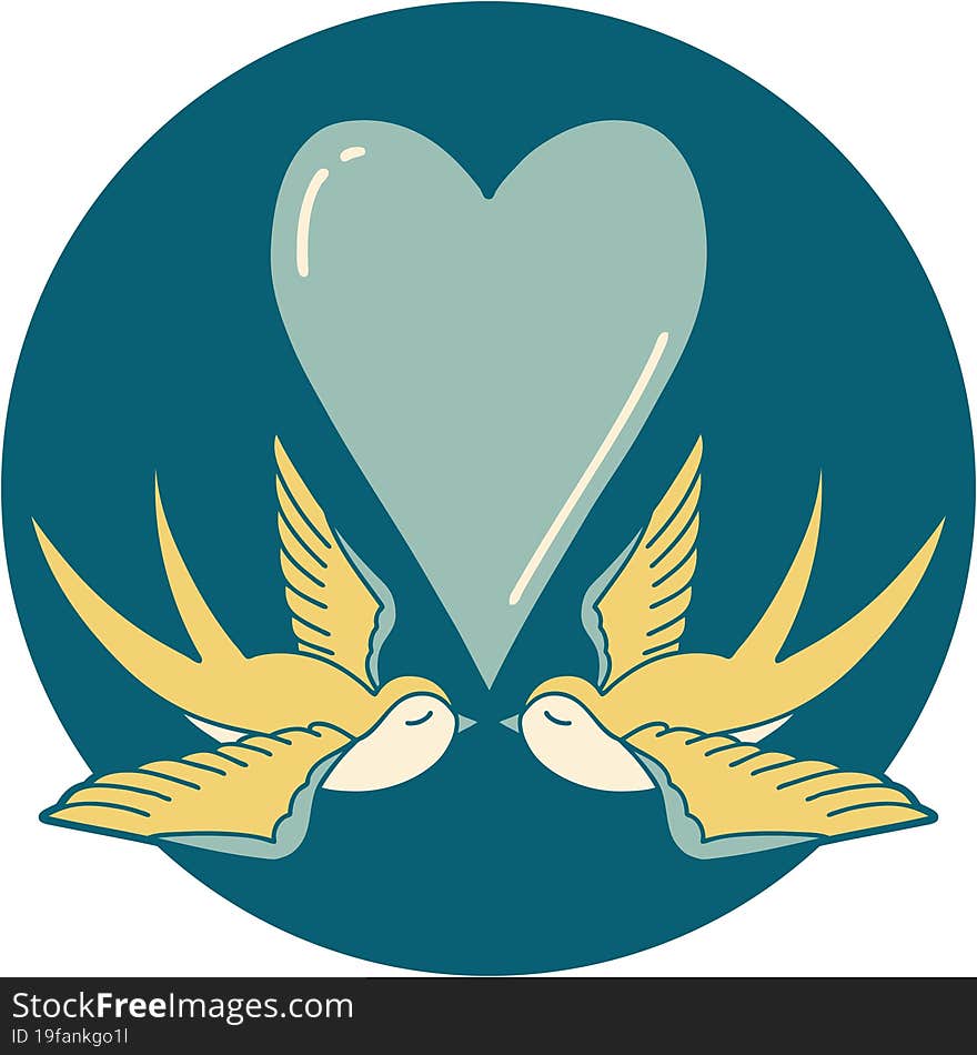 Tattoo Style Icon Of A Swallows And A Heart