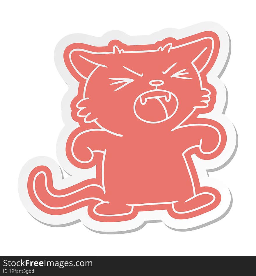 Cartoon Sticker Of A Screeching Cat