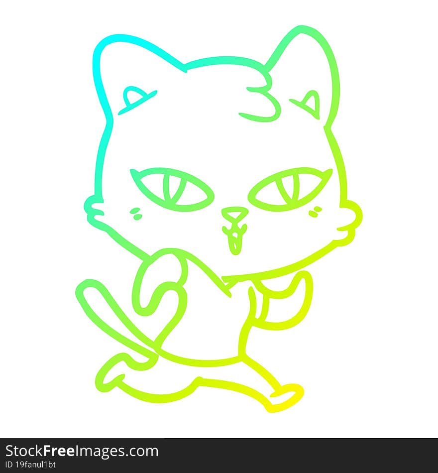 cold gradient line drawing cartoon cat out for a run