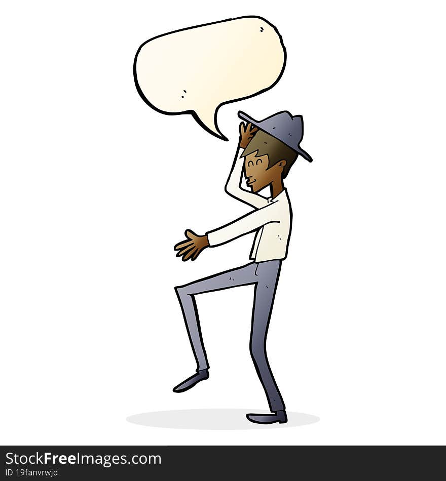 cartoon fashionable man with speech bubble