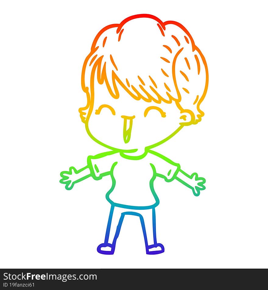 Rainbow Gradient Line Drawing Cartoon Laughing Woman