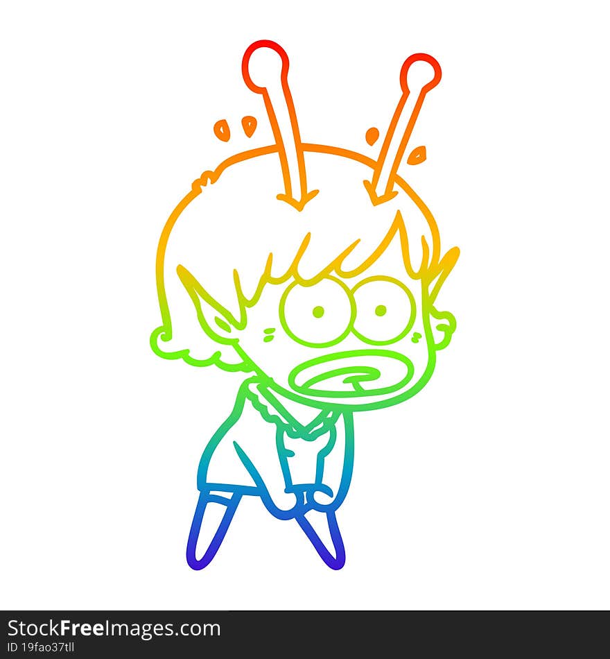 rainbow gradient line drawing cartoon shocked alien girl