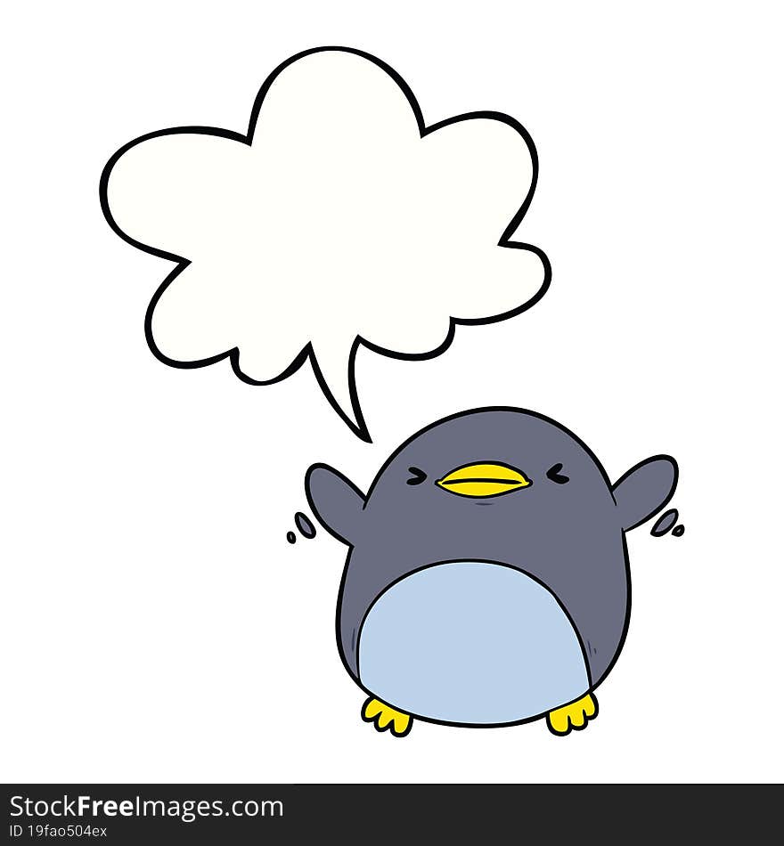 cute cartoon penguin flapping wings and speech bubble