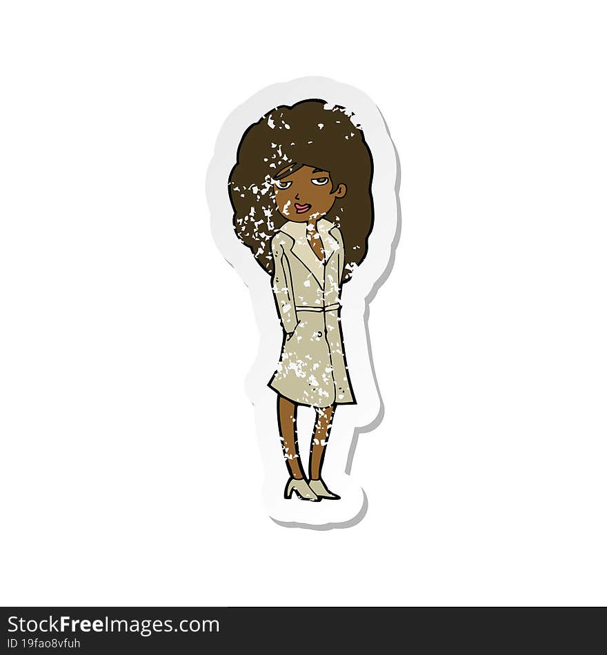 retro distressed sticker of a cartoon female spy