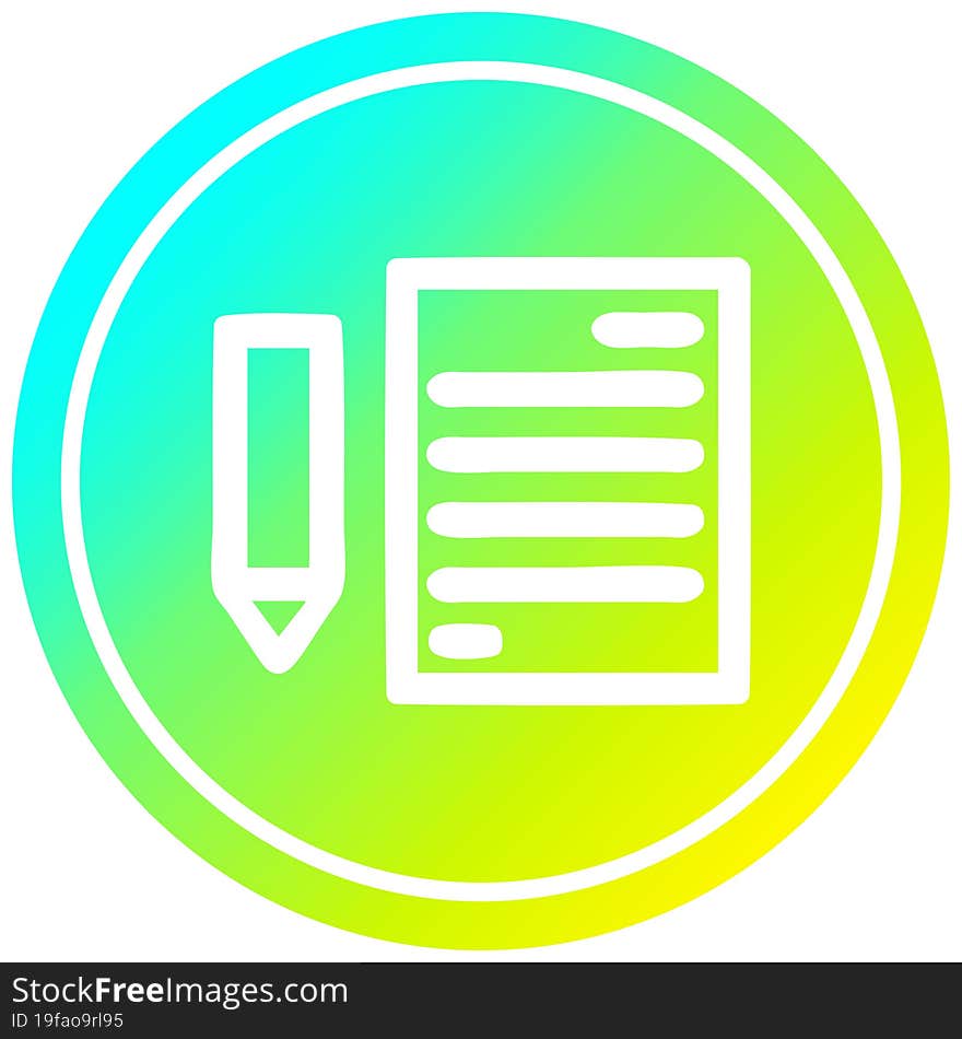 document and pencil circular in cold gradient spectrum