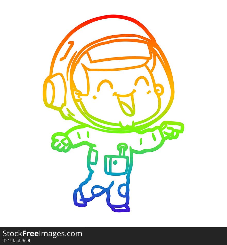 Rainbow Gradient Line Drawing Happy Cartoon Astronaut