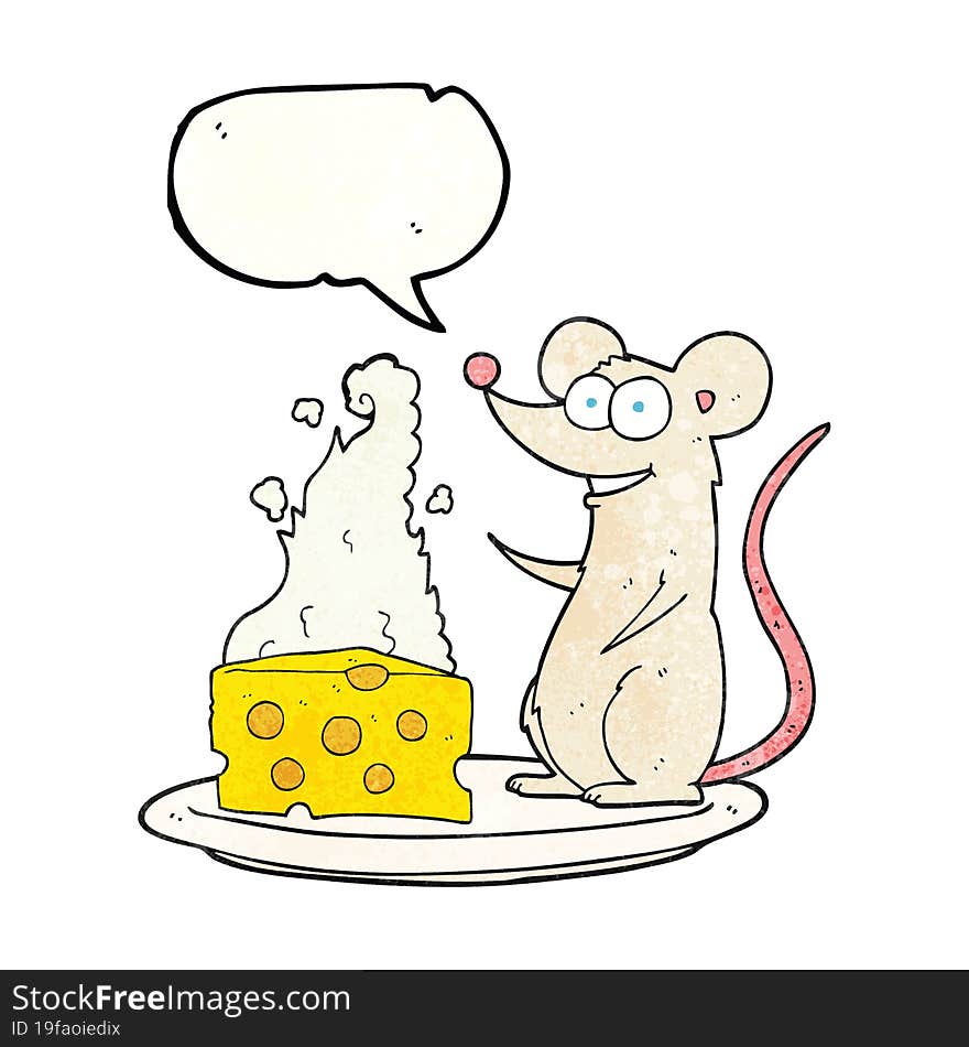 Speech Bubble Textured Cartoon Mouse With Cheese