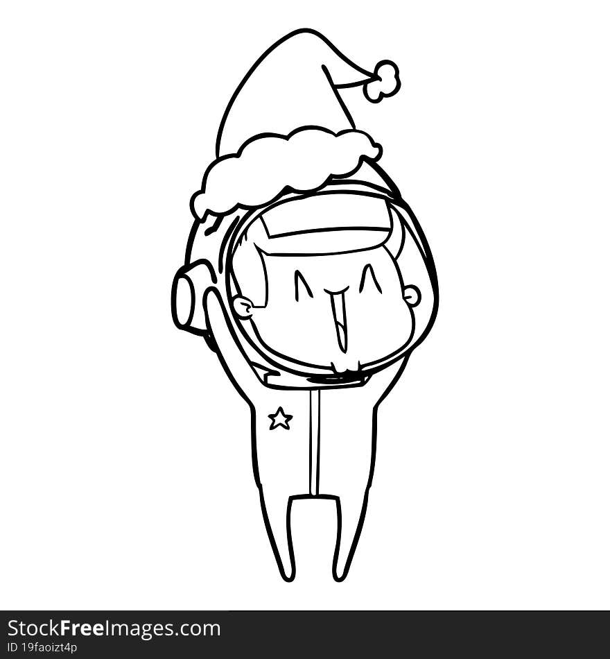 Happy Line Drawing Of A Astronaut Wearing Santa Hat