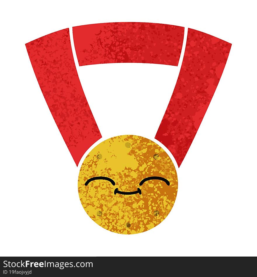 retro illustration style cartoon gold medal