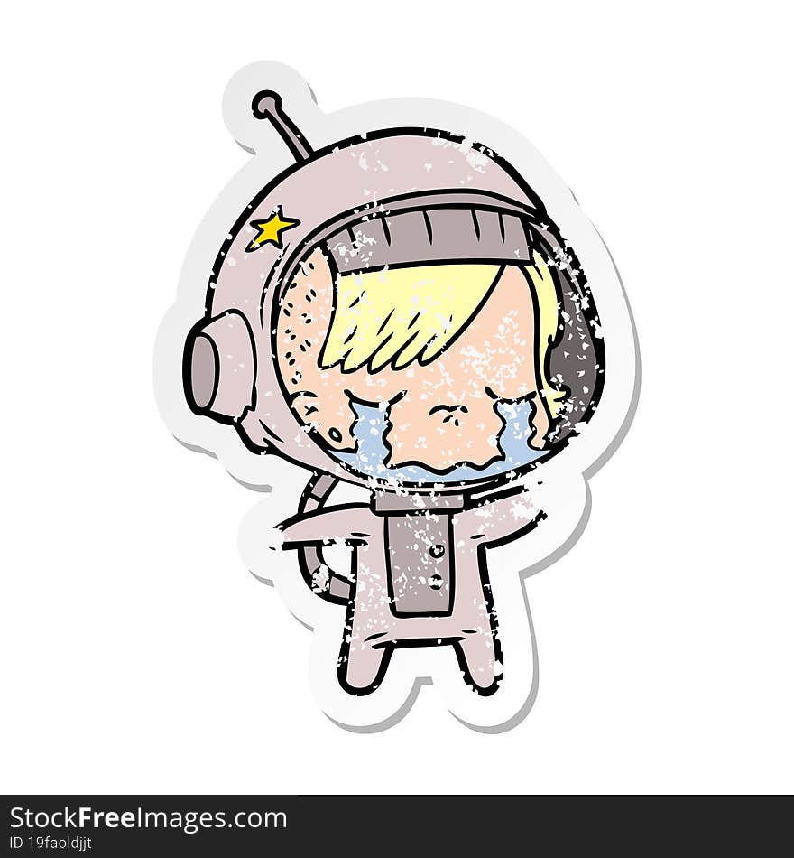 Distressed Sticker Of A Cartoon Crying Astronaut Girl