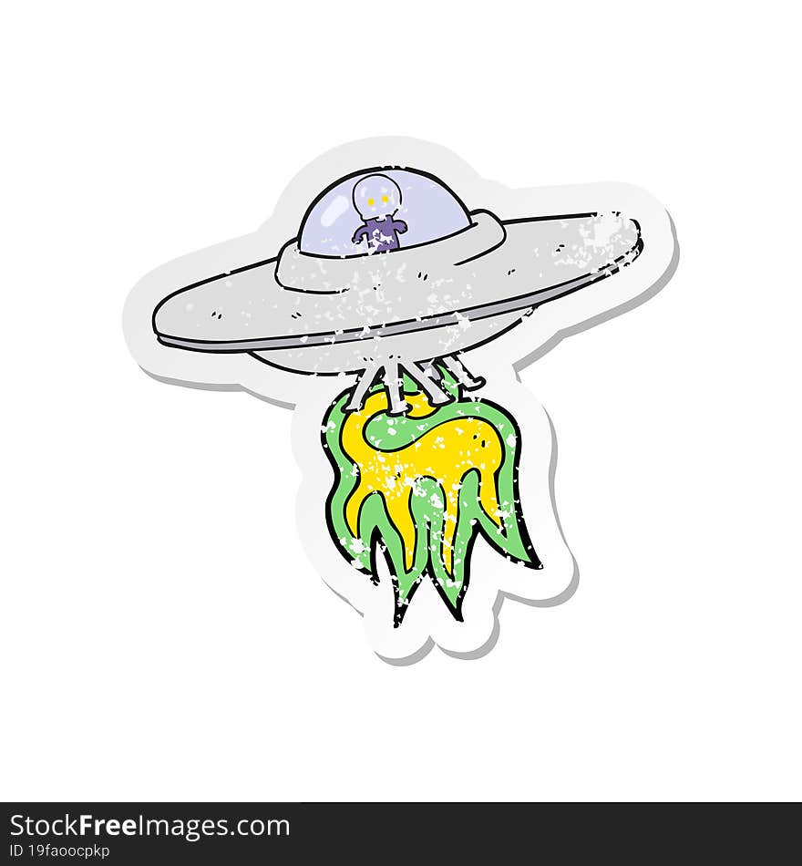 retro distressed sticker of a cartoon alien flying saucer