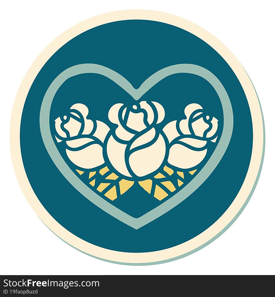 Tattoo Style Sticker Of A Heart And Flowers