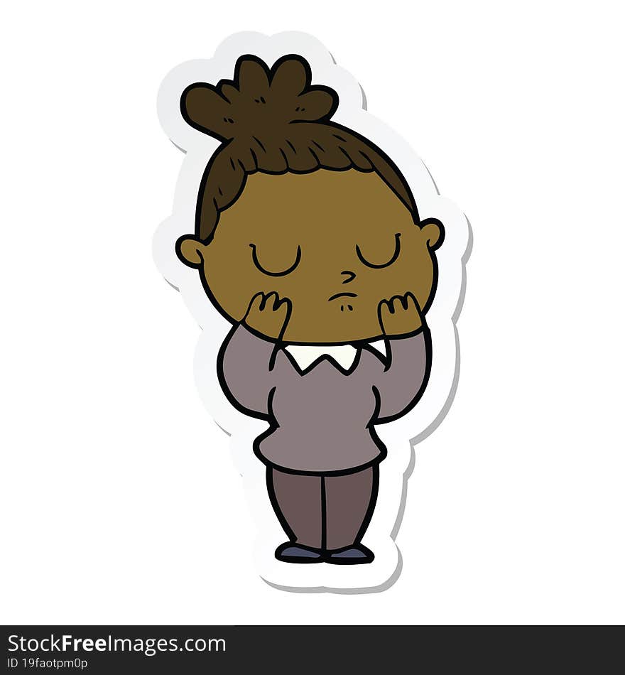 Sticker Of A Cartoon Calm Woman