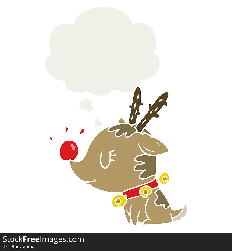 cartoon christmas reindeer with thought bubble in retro style