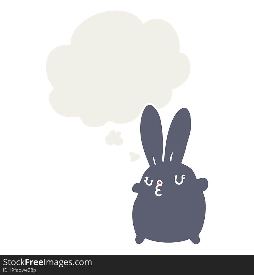 cute cartoon rabbit with thought bubble in retro style