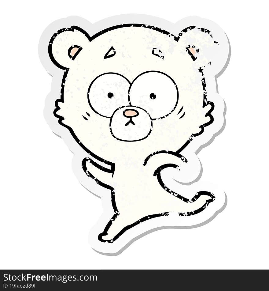 distressed sticker of a surprised polar bear cartoon