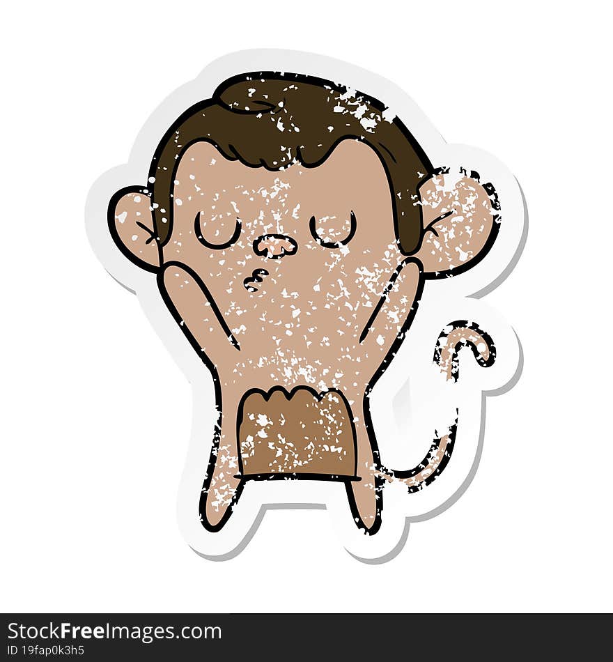 distressed sticker of a cartoon monkey