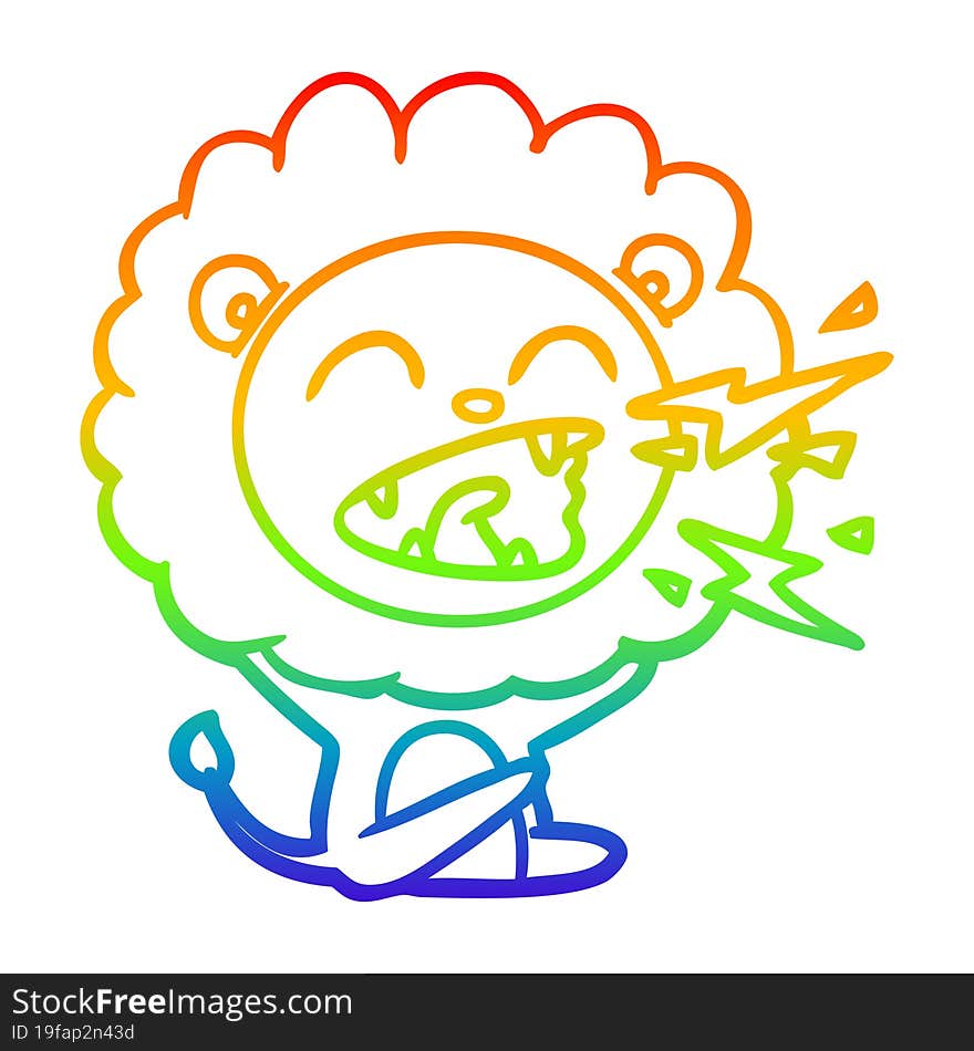 rainbow gradient line drawing cartoon roaring lion