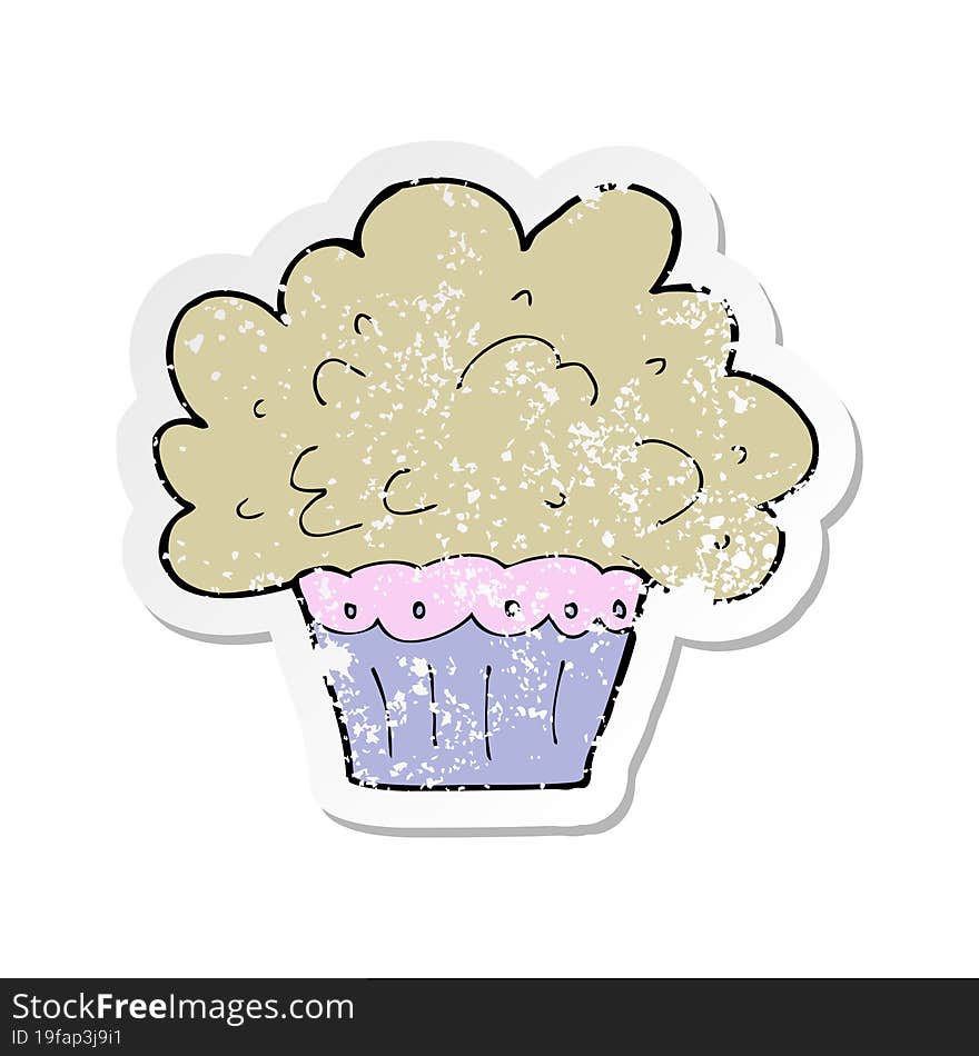 retro distressed sticker of a cartoon big cupcake