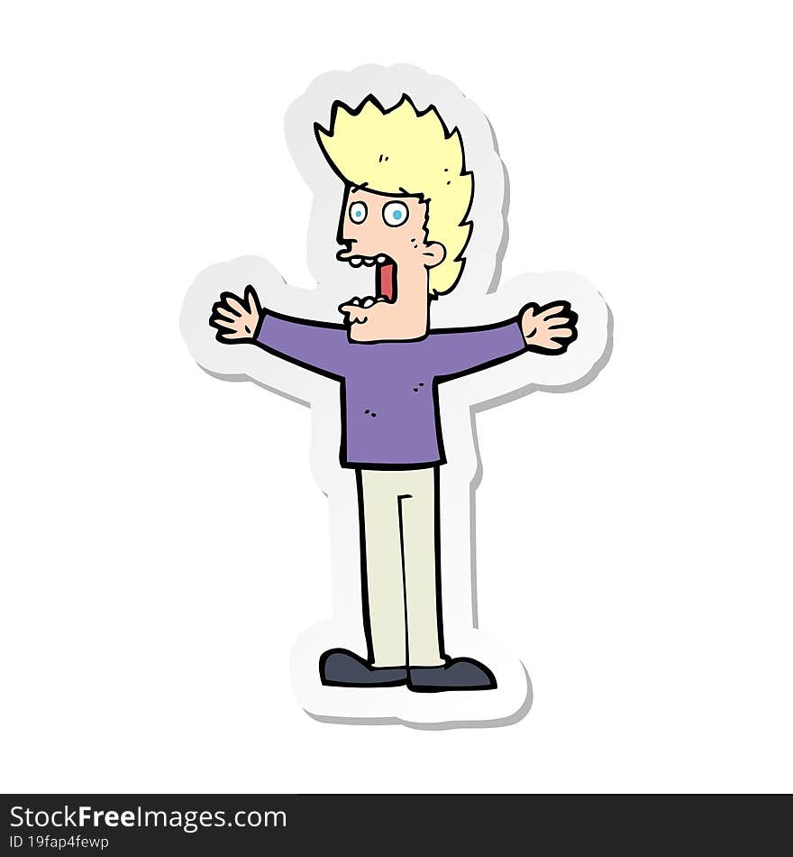 Sticker Of A Cartoon Terrified Man