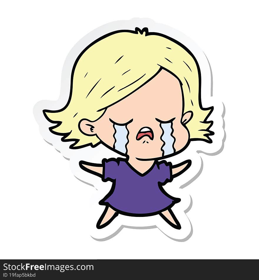 Sticker Of A Cartoon Girl Crying