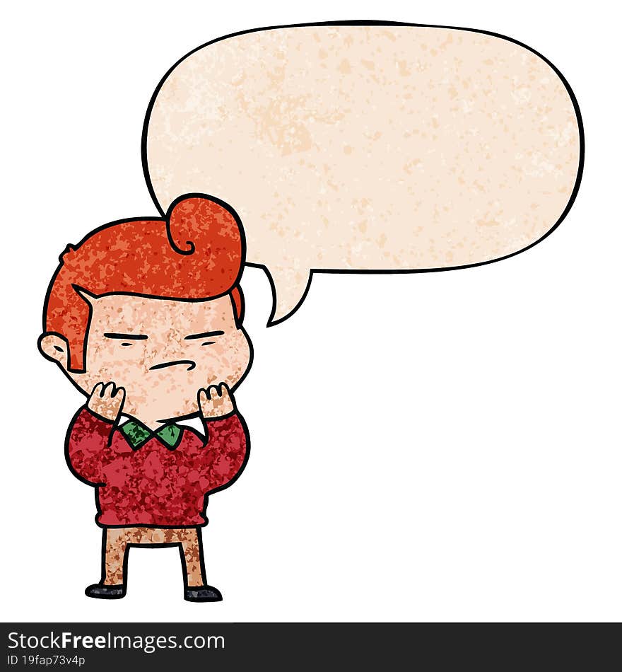 Cartoon Cool Guy And Fashion Hair Cut And Speech Bubble In Retro Texture Style