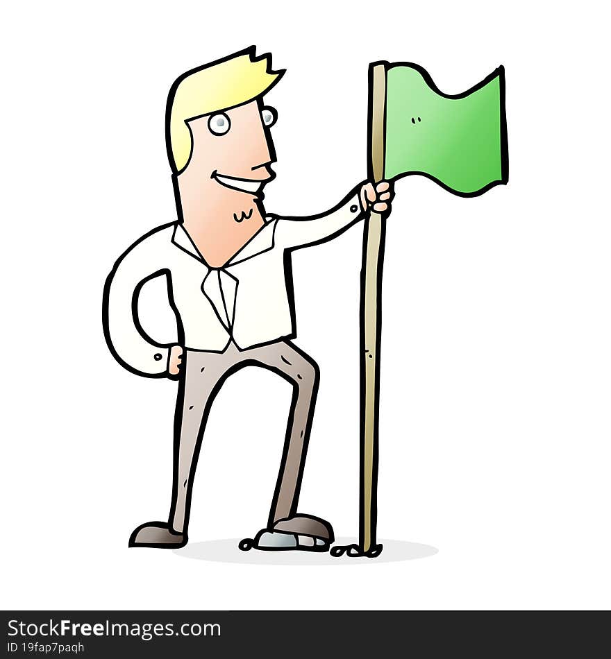 Cartoon Man Planting Flag