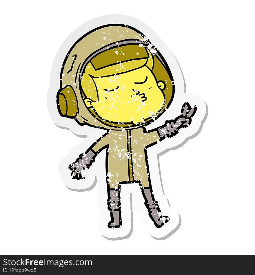 distressed sticker of a cartoon confident astronaut