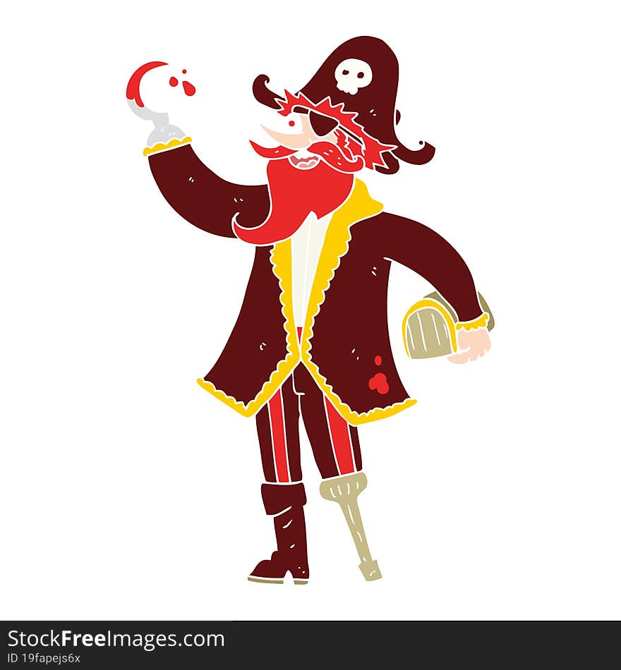 flat color illustration of a cartoon pirate captain