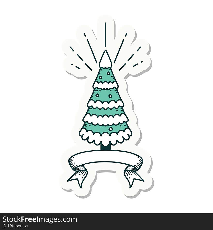 sticker of tattoo style snow covered pine tree