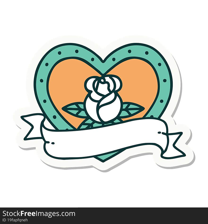 sticker of tattoo in traditional style of a heart rose and banner. sticker of tattoo in traditional style of a heart rose and banner