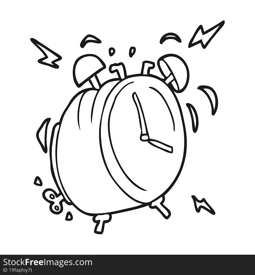 Black And White Cartoon Ringing Alarm Clock