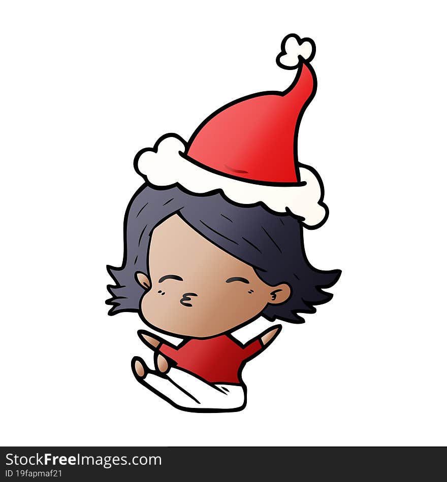 gradient cartoon of a woman sitting wearing santa hat