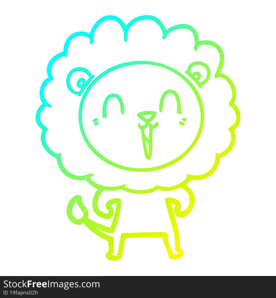 cold gradient line drawing of a laughing lion cartoon