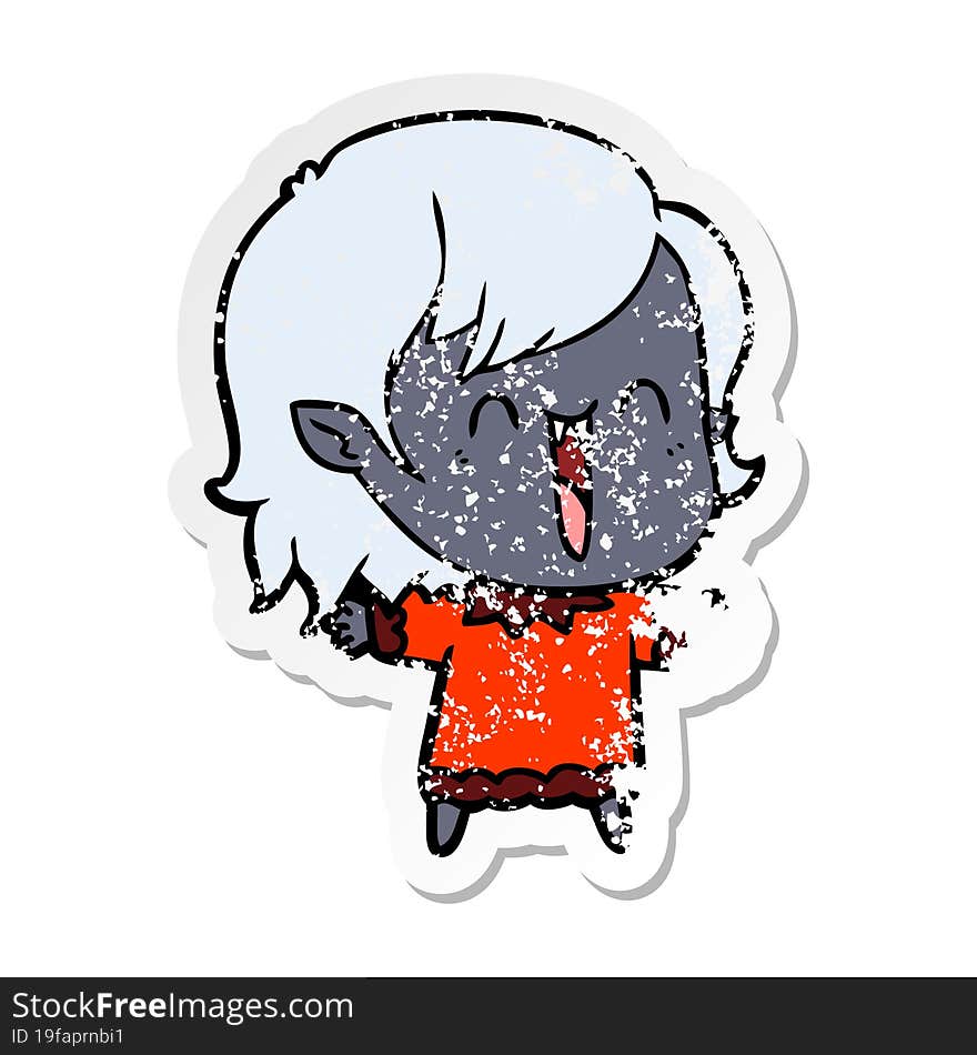 distressed sticker of a cute cartoon happy vampire girl