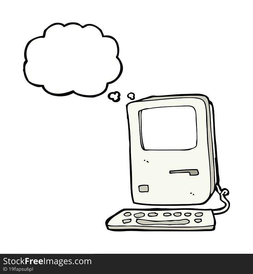 cartoon old computer with thought bubble