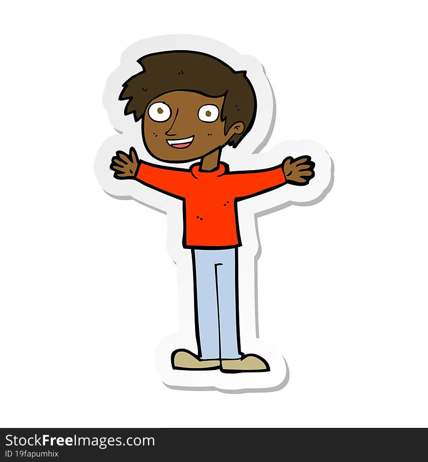 sticker of a cartoon enthusiastic man