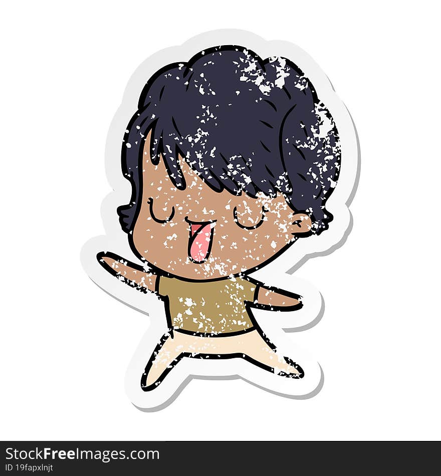 distressed sticker of a cartoon woman talking