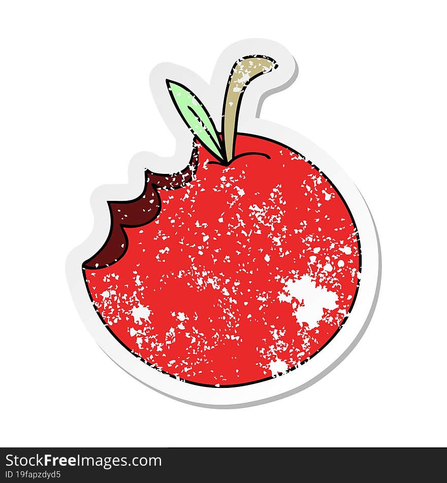 distressed sticker of a quirky hand drawn cartoon apple