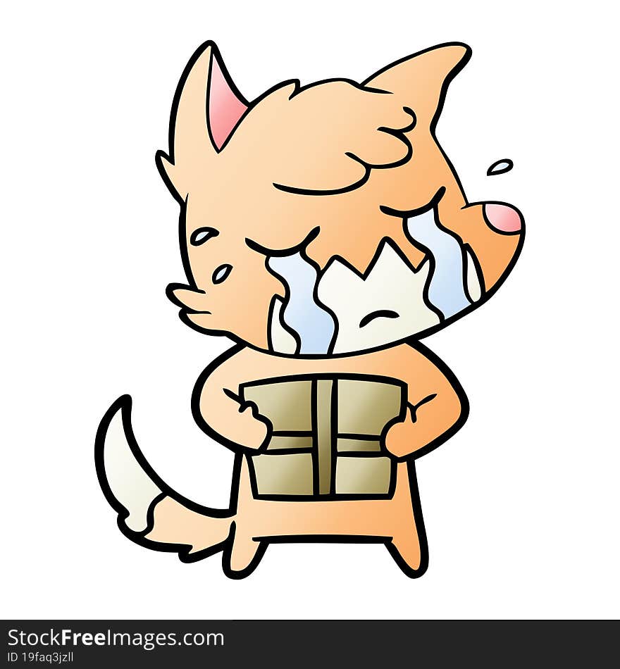 crying fox cartoon with parcel. crying fox cartoon with parcel